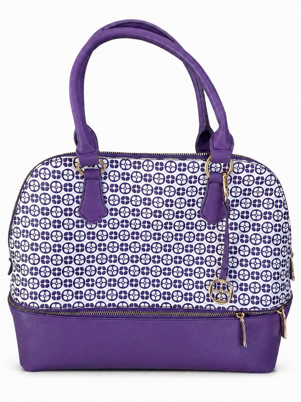 IMAN Purple White Monogram Dome Satchel Crossbody Handbag